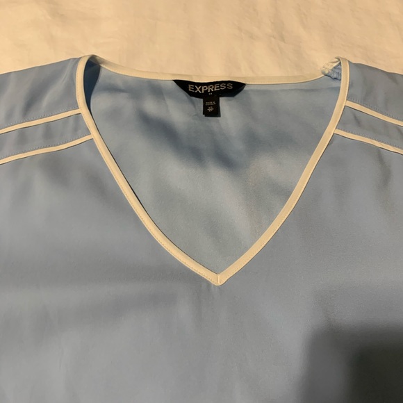 Express Light Blue Top with White Piping Detail - Picture 9 of 11